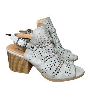 Qupid Open Toe SlingBack Block Heel Laser Cut Grey Women's Size 10